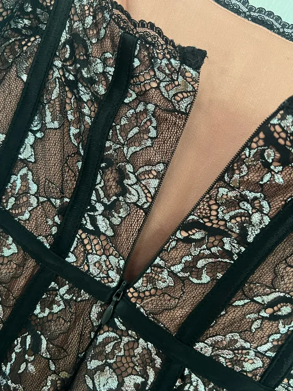 Anthropologie Metallic Floral Lace Midi Dress Cocktail Party Romantic Y2K XS - Image 10