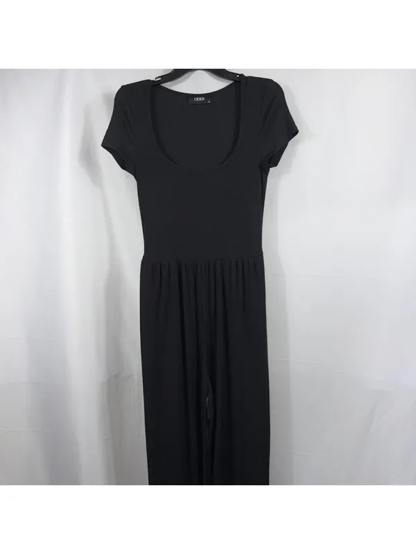 Cider Black Ribbed Wide Leg Jumpsuit Romper Women’s Med Scoop Neck Short Sleeve - Image 2
