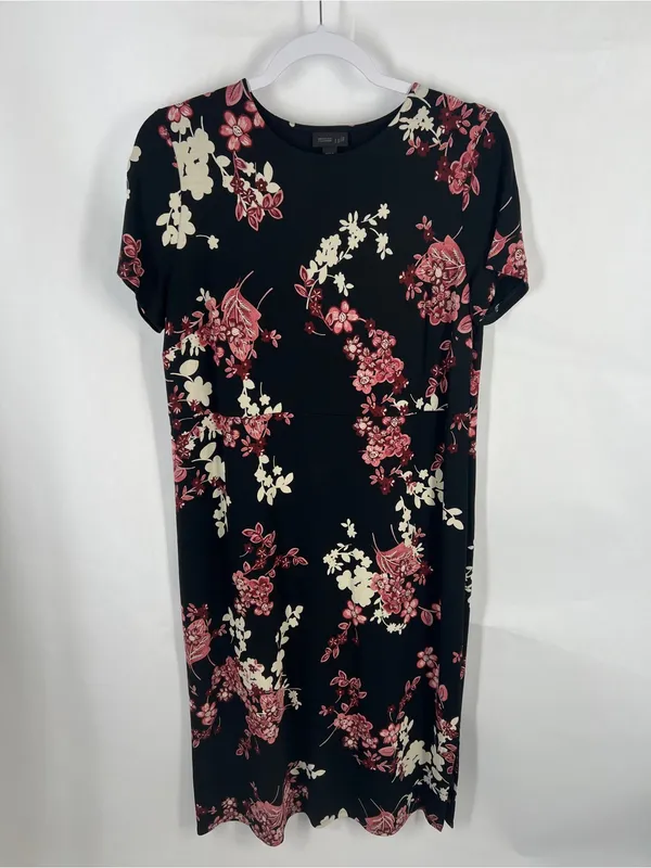 J.Jill Wearever Floral Stretch Knit Midi Dress Black Pink Size S - Image 2