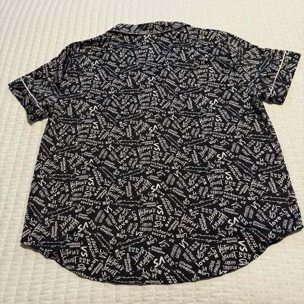 Victoria’s Secret PJ Pajama Button Up Shirt Top Sz L Large Black & Pink - Image 11