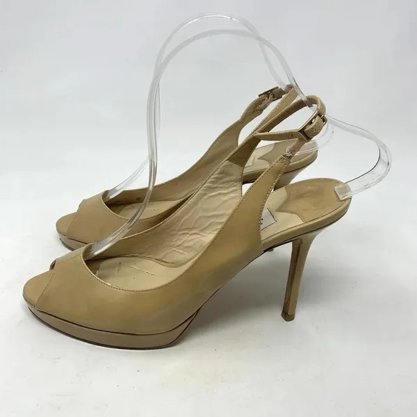 Jimmy Choo Patent Leather‎ Slingback Peep-Toe Platform Pumps Size 37 / US 7 - Image 9