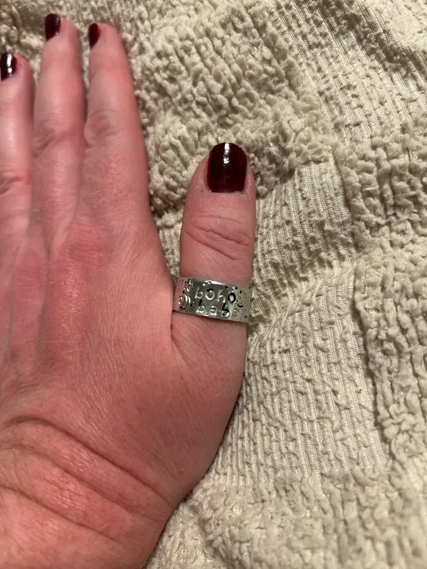 Handmade and Hand-Stamped Boho Babe Silver Adjustable Ring - Image 2