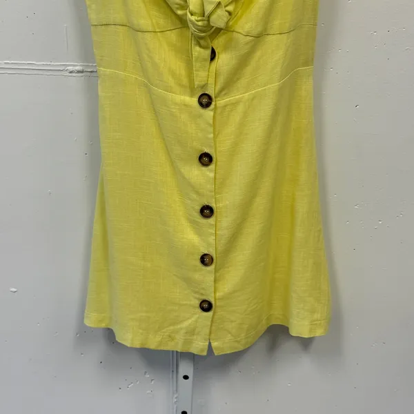 Lush Yellow Linen Blend Tie Front Button Down Mini Dress LD42793-CI Womens Small - Image 4