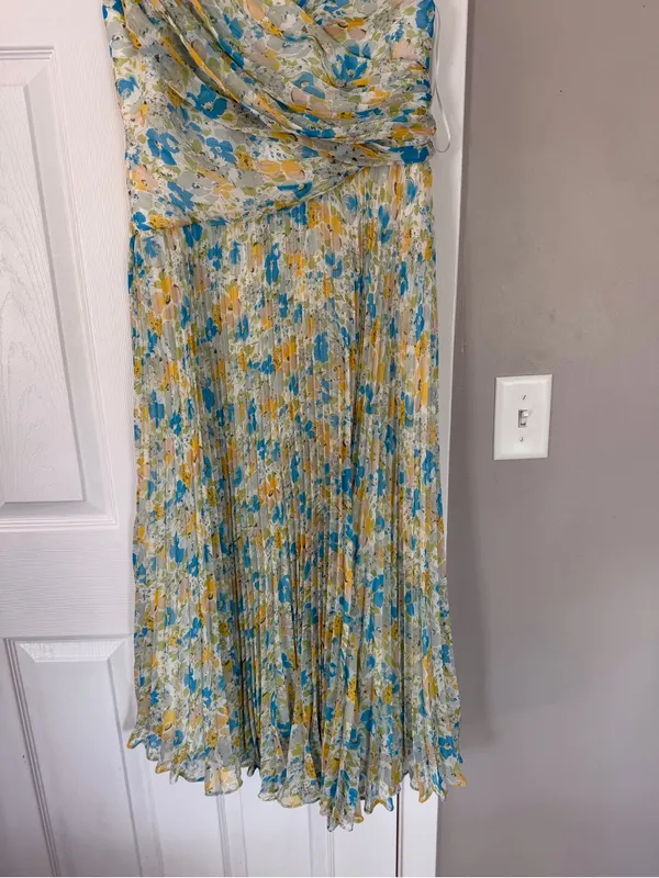 Astr the Label Sleeveless Floral Yellow Blue Maxi Dress Mock Neck Summer Wedding - Image 4