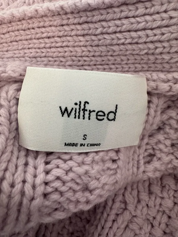 Aritzia Wilfred Alps Cardigan Soft Merino Wool Cable Knit Pom Poms Purple Small - Image 10