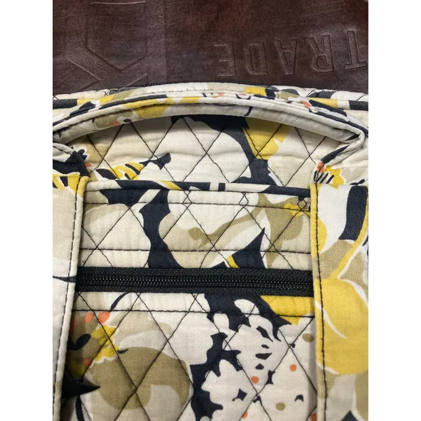 Vera Bradley Quilted Backpack Yellow Gray Floral Print Laptop School‎ Bag 15x11 - Image 2