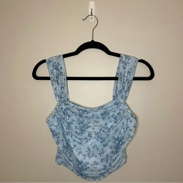 SHEIN Floral Print Ruched Wide Strap Top, Blue, Size M, NWOT - Image 5