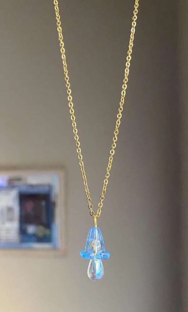 Handmade quality Czech glass bead & German acrylic flower bead cute fairy cottage style necklace💐🩵 - Image 6