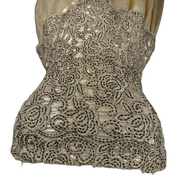 Carmen Marc Valvo Y2K 90s Champagne Gold Whimsy‎ Fairycore Festival Embroidered Corset Dress S - Image 6