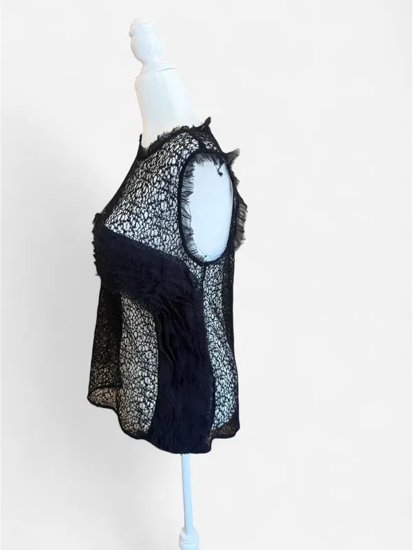 Trouvé Black Lace Sleeveless Ruffle Sheer Blouse Size Small - Image 3