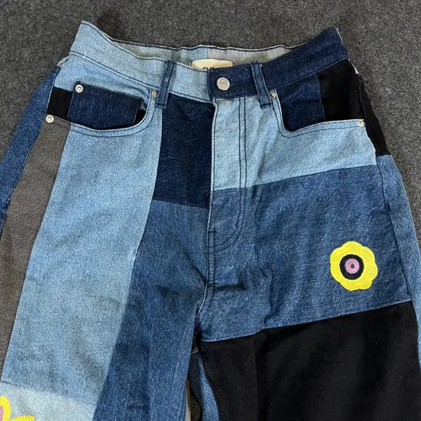 BDG High-Rise Baggy Patchwork Jeans Multi-Color Embroidered Denim Size 27 Boho - Image 8