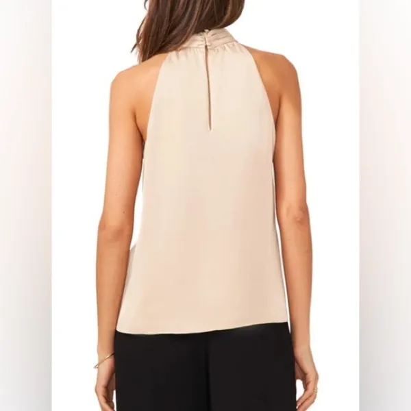 Halogen Pleated Mock Neck Satin Top In Champagne Fizz - Image 2