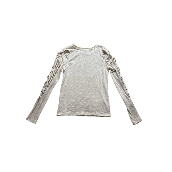 We The Free People Natasha Tee Small White Ruffles Ruched‎ Long Sleeves Top Fall - Image 8
