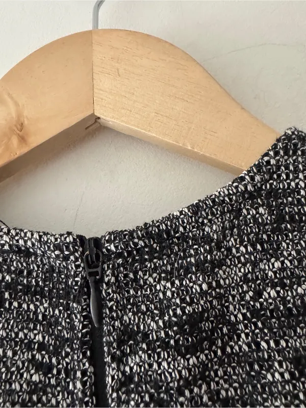 Zara Jacquard‎ Structured Gray Black Tweed Top - Image 5