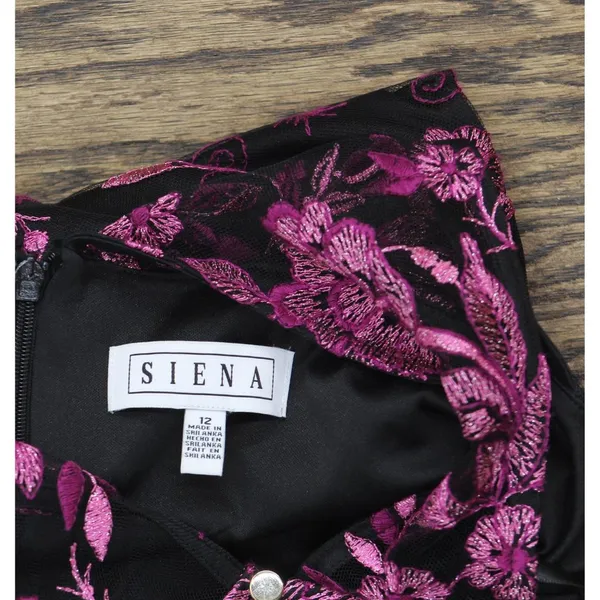 NWT Siena Womens Embroidered Mesh Sleeve Dress SATP1126 Fuchsia Pink / Black 12 - Image 8