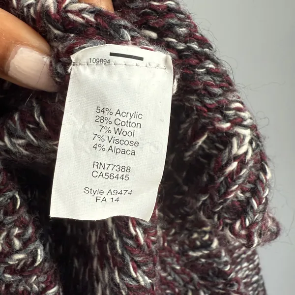 Madewell Cable Knit Sweater Burgundy‎ Gray Ivory Women's Size M Medium - Image 6