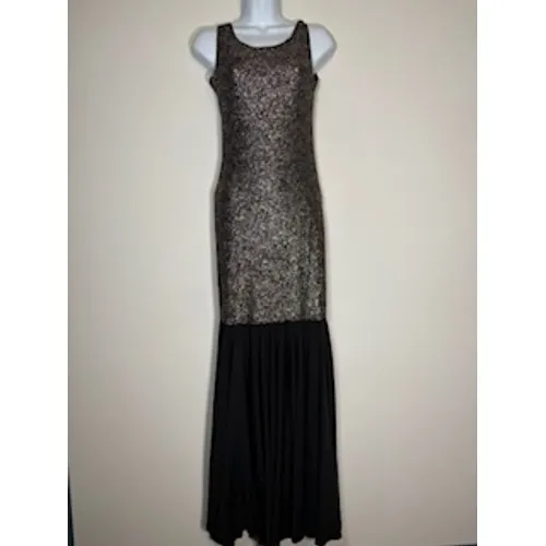 Gold‎ and Black Maxi Dress Small Deep Back Formal Evening Gown Glam Gala Y2K - Image 2