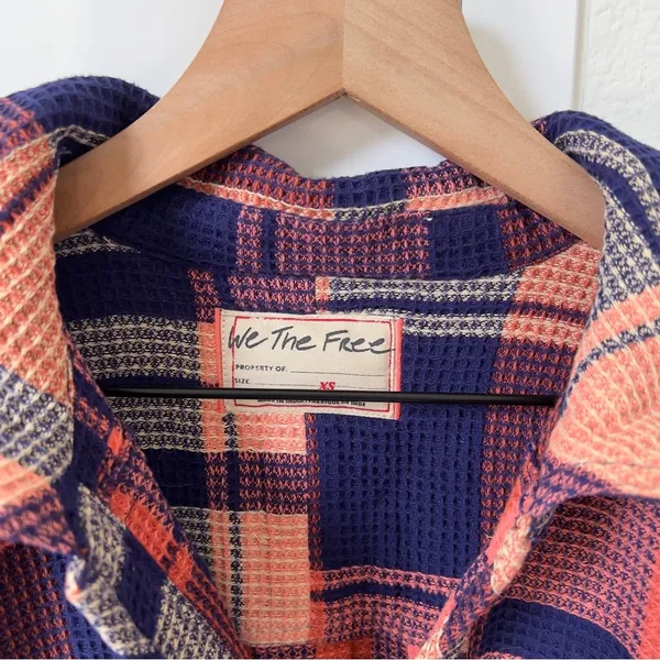 Free People We The Free Cozy In Plaid Button Down Shirt Navy Sabrina Plaid - NWT - Image 8