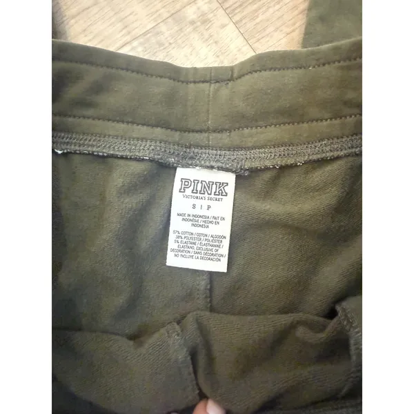 PINK Victoria's Secret Olive Green & Neon‎ Lime Spellout Joggers - Size S - Image 3