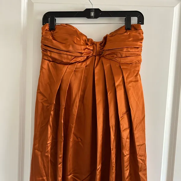 Lulu's Strapless Satin Maxi Dress in Burnt Orange - Image 4