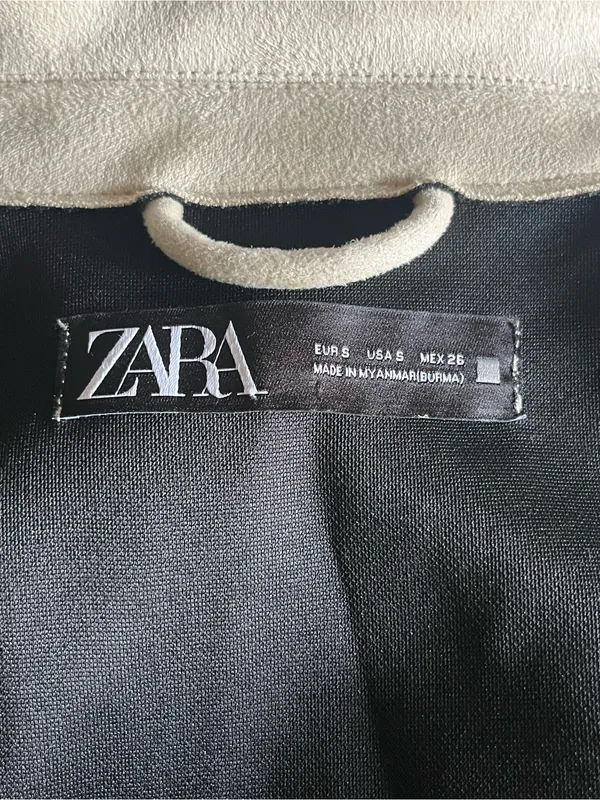 ZARA Women's Beige Faux Suede Contrast Piped Jacket Size S - Image 4