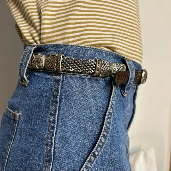 Black Brown Silver Metal Chain Link Ornate Dual Sided Belt Statement Festival - Image 11