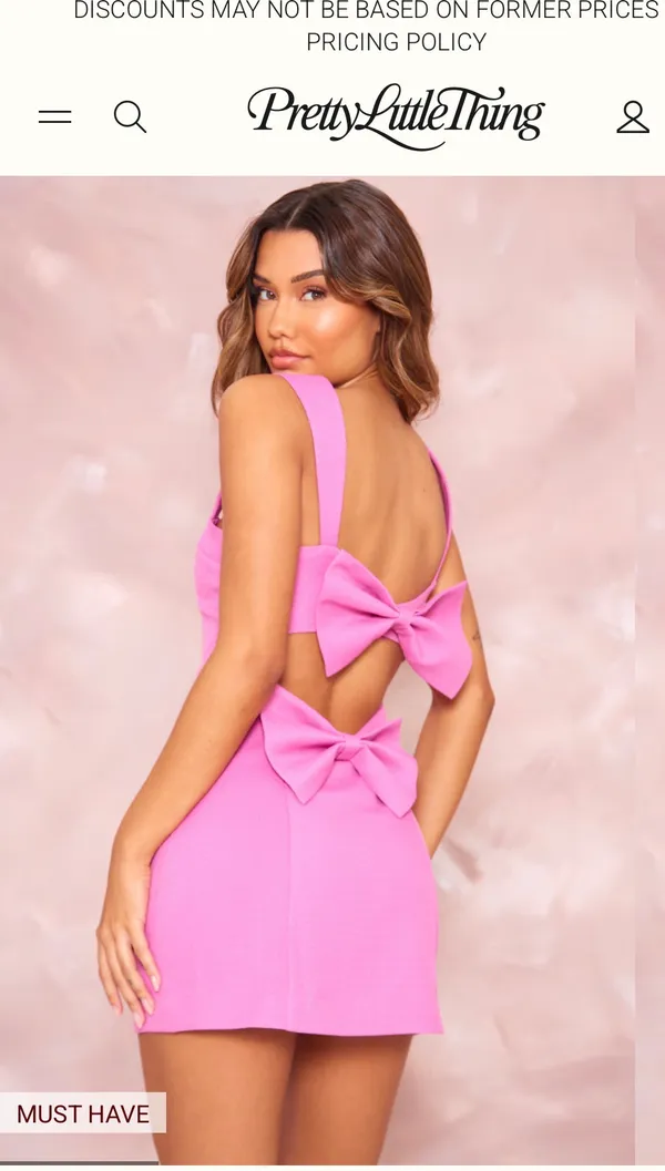 Pretty little thing HOT PINK TWILL CUT OUT BOW SHIFT DRESS - Image 2