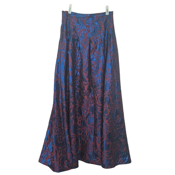 Anthropologie Maeve Pleated Shimmer Maxi Skirt Side Slit Blue Motif Size 4 $160 - Image 4