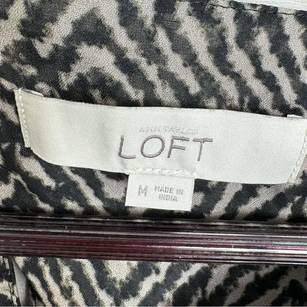 Ann‎ Taylor Loft Printed Pullover Blouse Cream Black Medium Long Sleeve - Image 9