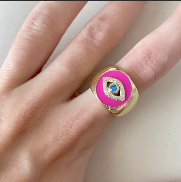 Urban Outfitters NWOT chunky gold evil eye rhinestone ring - Image 2