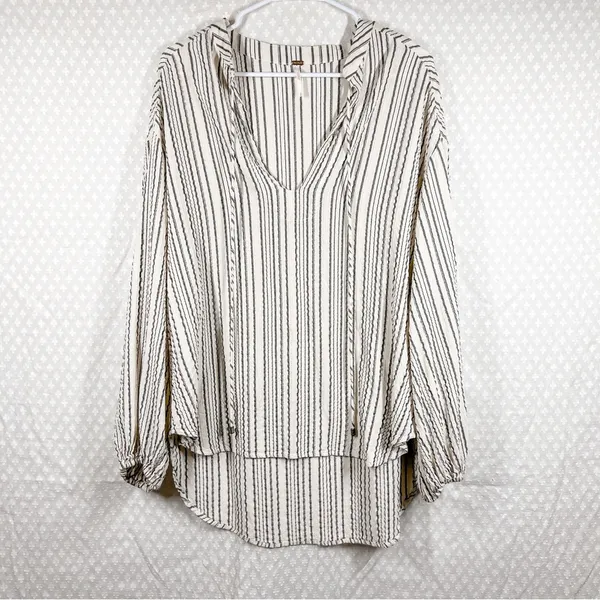 Free People Grey Cream Striped Rhythm Of The Night Tunic‎ Top - Image 3