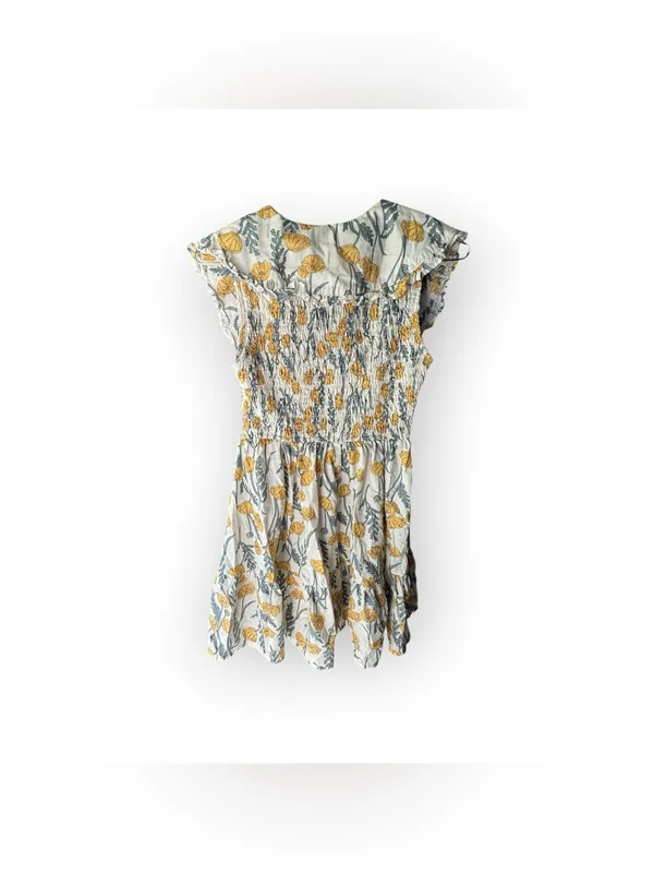 Umgee Honey Smocked Dress Cream Floral Button-Front Yellow Peter Pan collar - Image 5