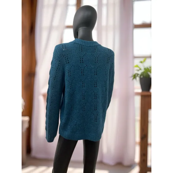 NWT Gap Pointelle Knit Sweater Crewneck Pullover Blue‎ Size L /wool - Image 3