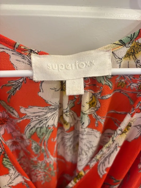Superfoxx Floral Wrap Maxi Dress Coral Orange Short Sleeve Size Small - Image 2