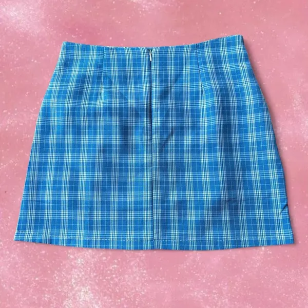 Source Unknown Blue and white plaid mini skirt - Image 2