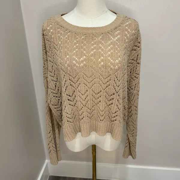 AE American Eagle Cropped Pointelle Crew‎ Neck Sweater XL - Image 2