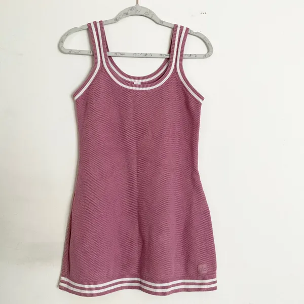 Alo Yoga Tennis Club Sweater Knit Dress Pink Wild Rose/White M - Image 2