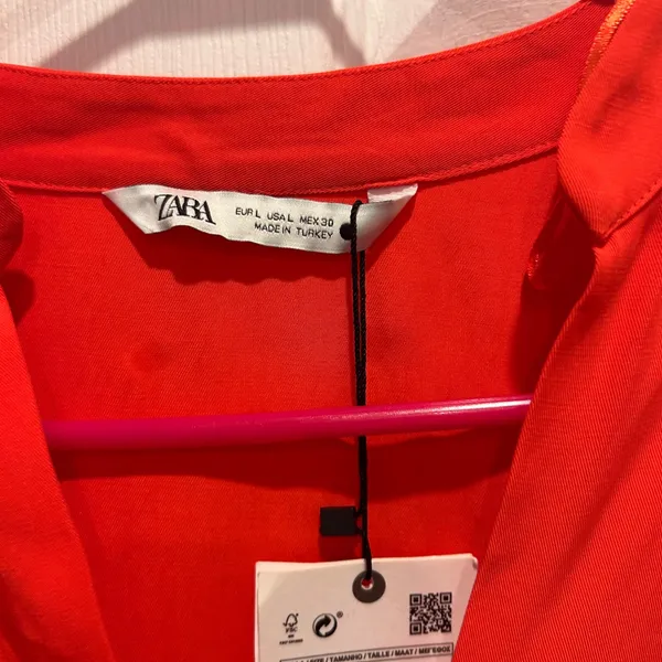 NWT Zara Orange‎ Long Sleeve V Neck Blouse Top Womens Large V Neck Lyocell Blend - Image 2