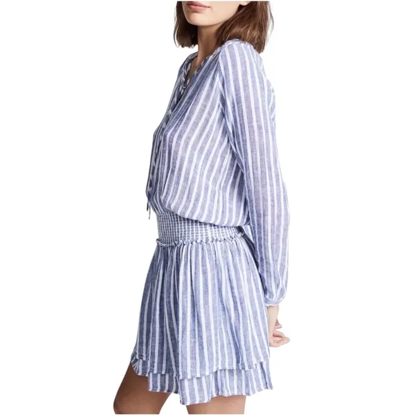 Rails Jasmine Parisian Blue Striped Linen Blend‎ Smocked Mini Dress Womens XS - Image 11