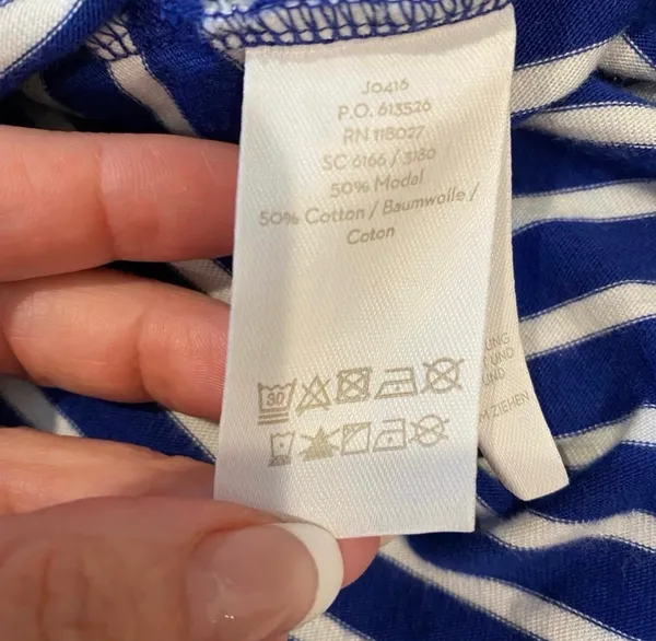 Boden Blue White Striped Vneck Mini Dress Yellow Ruffle Sleeve 8 8L Tall Coastal - Image 9