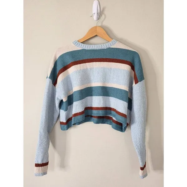Pacsun Cropped Sweater Striped Blue Size Medium Pullover Style NEW‎ - Image 7