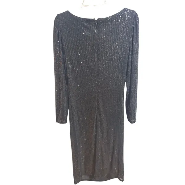Nanette‎ Lepore Sequin Dress Womens 8 Black NEW Long Sleeve Ruched Midi Sheath - Image 12