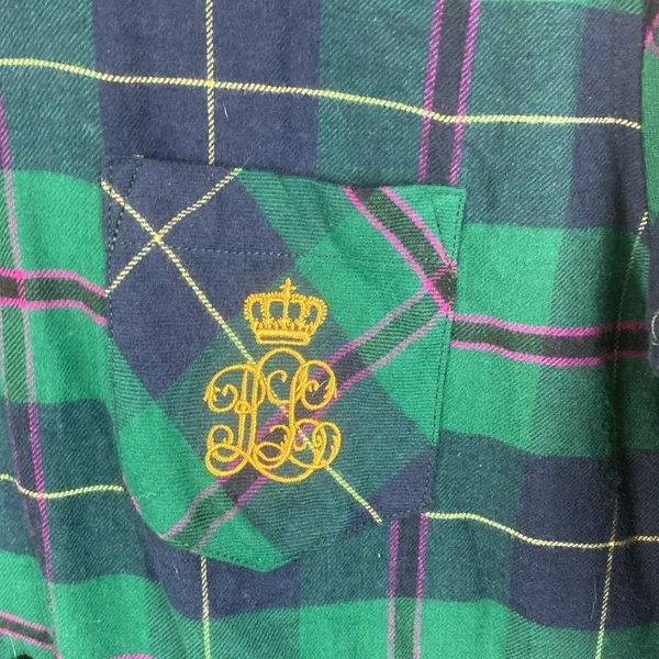 Ralph Lauren Green & Blue Plaid Long Sleeve Button Front Sleep Shirt Dress S - Image 5