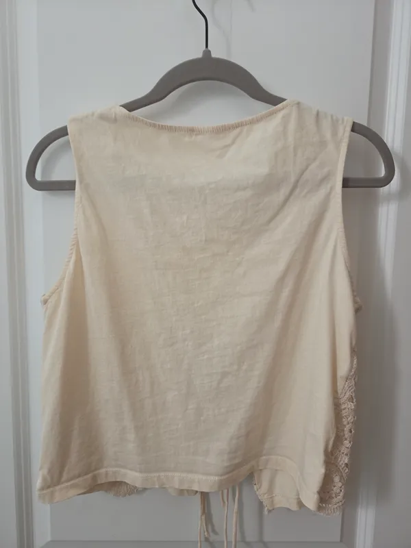 Stradivarius Cream Women's Tank Top Cottagecore Boho Y2k Size L - Image 4