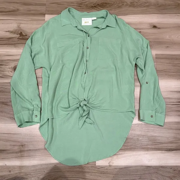 Anthropologie Maeve Green Sandbridge Button Front Top Blouse Women’s Medium - Image 2