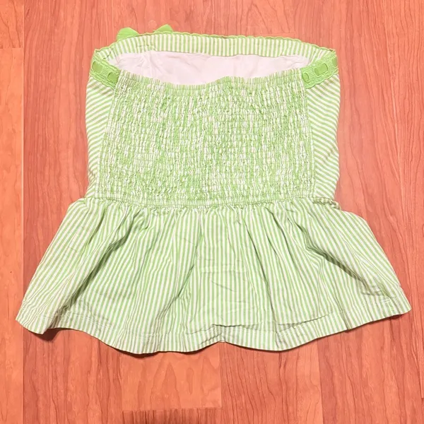 HOLLISTER Y2K Striped Strapless Babydoll Top Ribbon Lime Green and White Large‎ - Image 2