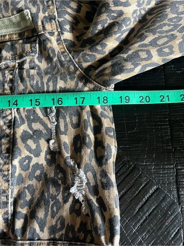 Vintage Havana Leopard Animal Print Stretch Cropped Button Front Jacket Size L - Image 7