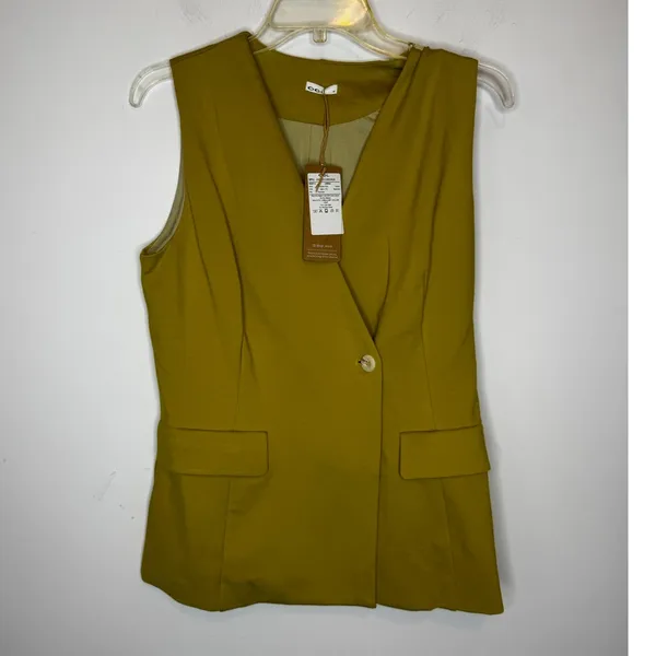 OGL Green Button Up Vest Waistcoat V-Neck Pocket Tailored Top Medium M - Image 2