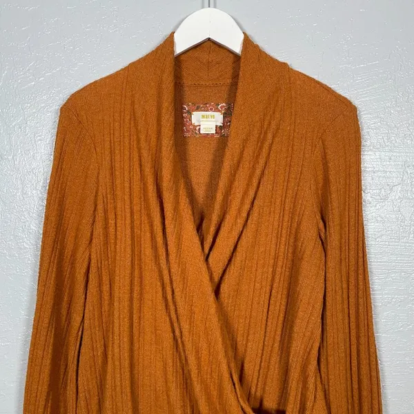Maeve Anthropologie Women M Orange Rafela Ribbed Hacci Surplice Sweater Boho - Image 3