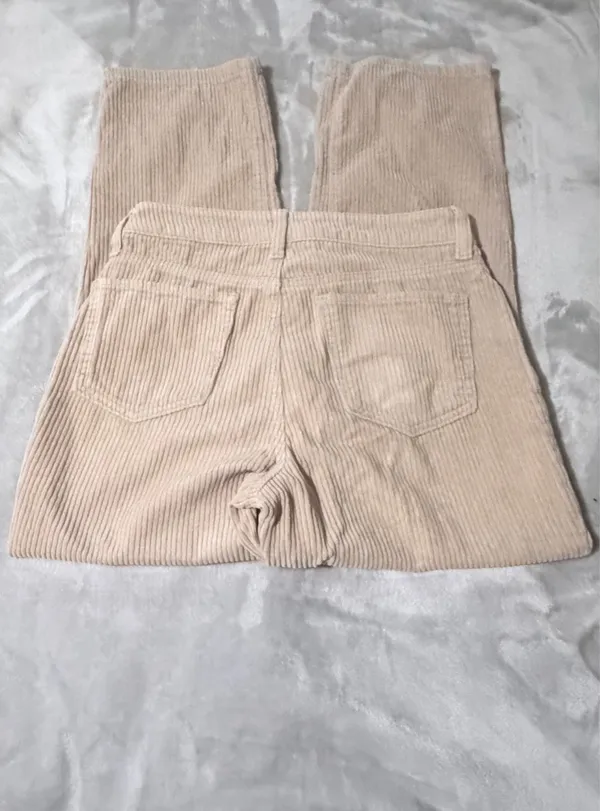 SO High Rise Straight Leg Corduroy Pants Beige Women Pockets Button Size 7 - Image 3
